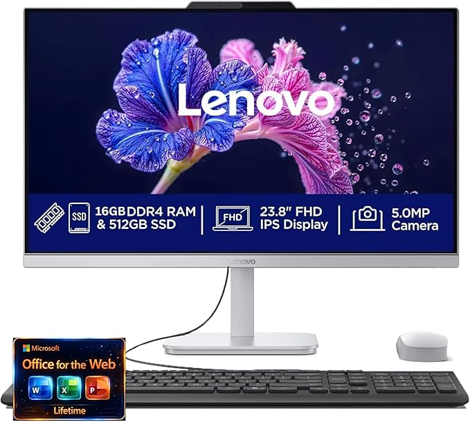 Lenovo 24" FHD All-in-One Desktop Computer - 32GB RAM - 4TB SSD - Intel 13th 8 Cores i3 CPU (Beat 11th i5) - Keyboard and Mouse - Windows 11 - Lifetime Office 365 for The Web