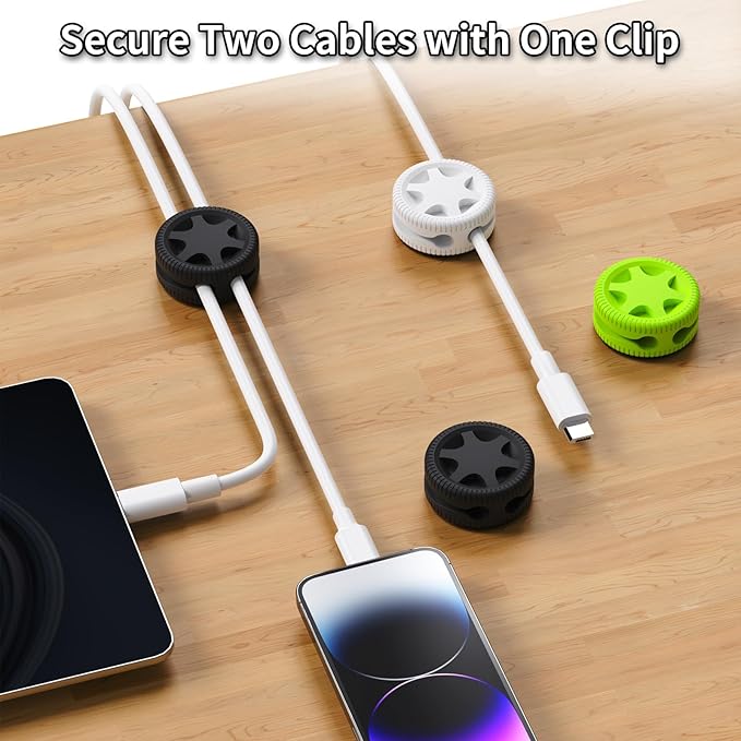 XenovaX 6 Pack Cord Organizer Clips - Desk Cable Management Clips, Cable Holder for Charger Wires, Phone Charger Cord Holder Clips for Desk, Office, Car, Home, Cubicle, Nightstand