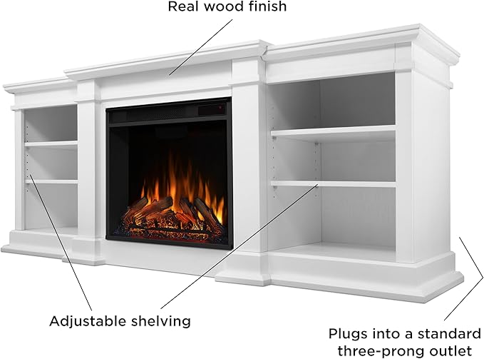 Real Flame Fresno 72" TV Stand with Electric Fireplace in White, Entertainment Center with Electric Fireplace, Living Room TV Stand with Fireplace, fits up to 70" TV