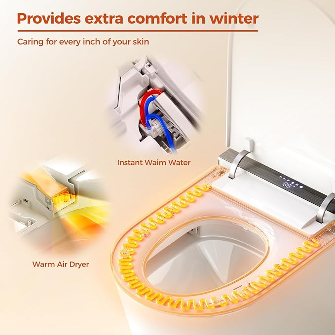 BAYTINA Smart Toilet, One Piece Toilet with Bidet Built in, Modern Tankless Toilet with Heated Toilet Seat, Bidet Warm Water, Dryer, Auto Toilet Flushing, Foot Sensor Operation