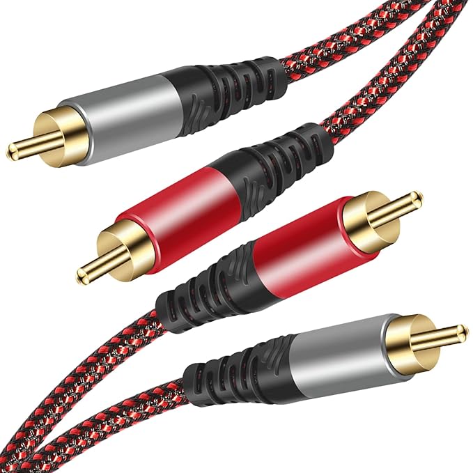 Tiierzon RCA Cable 5Ft,2Rca Male to 2-RCA Male Audio Stereo Subwoofer Cable [Hi-Fi Sound] Nylon-Braided Auxiliary Audio Cord for Home Theater, HDTV, Amplifiers, Hi-Fi Systems,Speakers and etc (5Ft)
