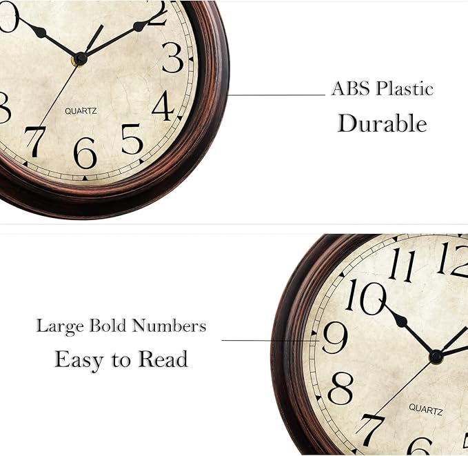 KECYET Wall Clock Battery Operated Vintage Silent Non-Ticking Analog Wall Clocks 8.5 Inch Small Retro Clock Decorative for Kitchen Bathroom Bedroom Home Office (Bronze)