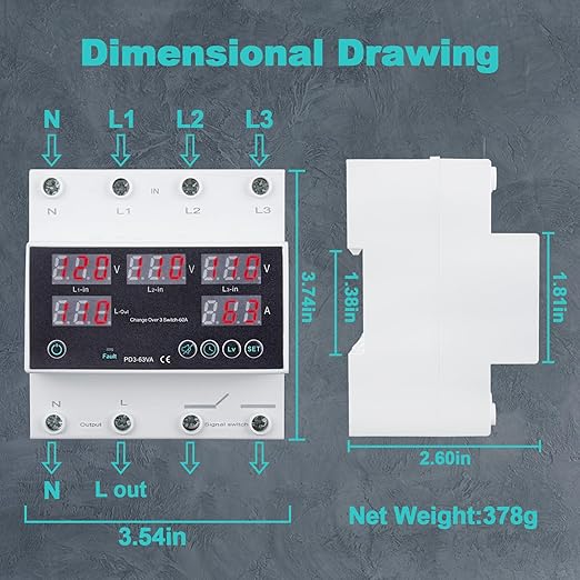 Automatic Transfer Switch, 110V 63A Auto Transfer Switch Real-time Monitoring with LED Display,Din Rail Mount