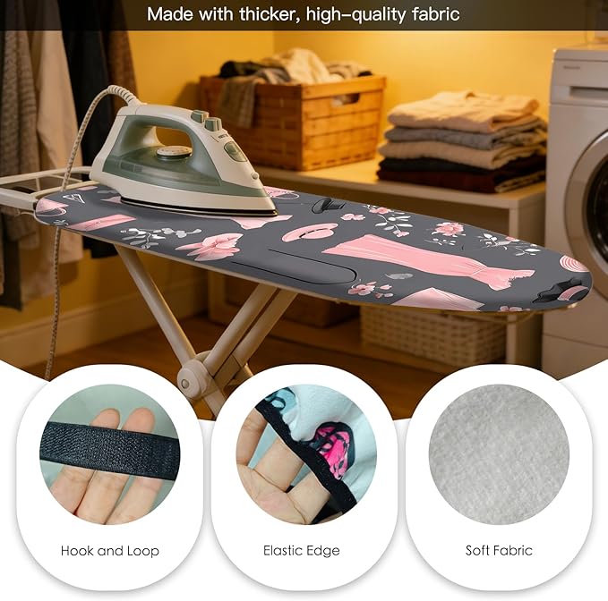 Nuxovilar Ironing Board Cover Needle Cotton 15x54 Inches | Ironing Board Cover and Pad Pink Fashion Design Needle Cotton for Bedroom, Dressing Area, Laundry Space