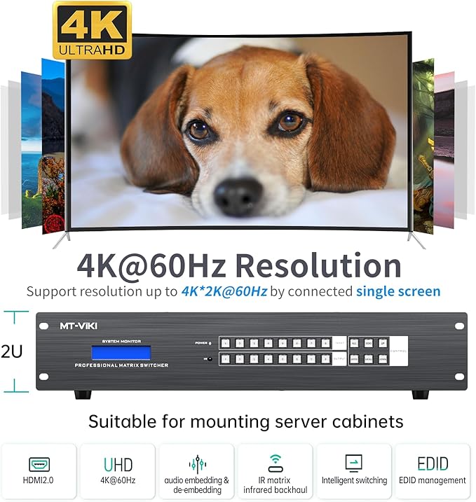 MT-VIKI 8 in 24 Out HDMI Extender Matrix 8x8, 4K60Hz Over CAT6 Ethernet Cable, with 8 POC Receivers, Web GUI, RS232, Up to 230FT (70m)
