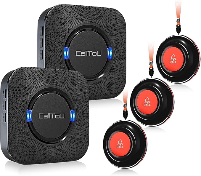 CallToU Caregiver Pager Wireless Call Bell Alert Button for Seniors/Elderly/Patients 1 Plugin Receiver 1 Waterproof Transmitter