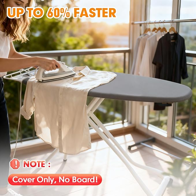 Ironing Board Cover and Pad, 15x54 Standard Size Thick Iron Padding, Scorch & Stain Resistant Ironing board cover, Heavy Duty Iron Board Padded with Adjustable Fasteners Durable Elastic Edge, Grey