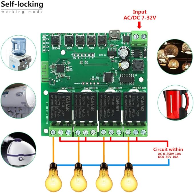 Newgoal 4-Channel WiFi Smart Switch Relay Module, TUYA/Smart Life App for Smart Home Remote Control, Momentary Time Adjustable, Compatible with Alexa/Google Assistant