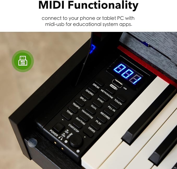 KUMENG Digital Piano 88 Key Weighted Keyboard,Full-Size Desk Progressive Hammer-Action Electric Piano For Beginners, With Sheet Music Stand, Pedal,Power Adapter, Headphone Mode, Usb-Midi