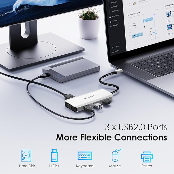 USB C Docking Station Dual DP Monitor, Displayport Docking Station with Dual DP, HDMI, VGA, USB2.0 Ports for Lenovo HP Dell, Windows System Computer