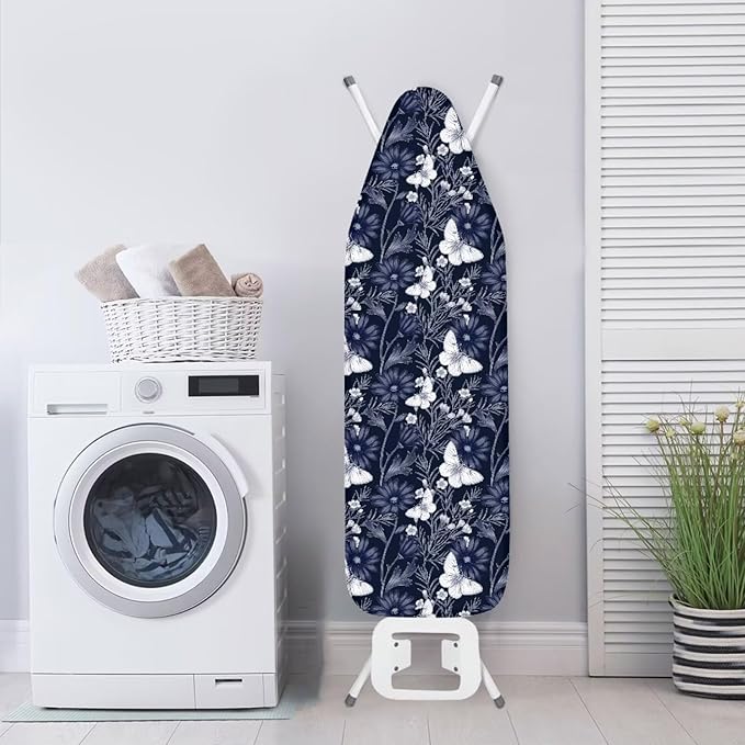ZCFYGDX Ironing Board Covers Butterfly Blue Flower Print Lightweight & Breathable Anti-Slip & Wear-Resistant (15 x 54 in) Hook & Loop Elastic Edge Easy to Install, Scorch Resistant Decor Size-XL