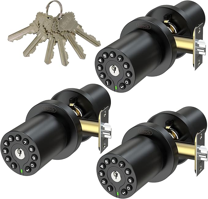 iulock IU-20 Code Door Lock, Electronic Door Knob with Keypad and Key, Auto Lock, Waterproof, Passage Function, Long Battery Life,50 Codes, Easy to use and Install for Office/Warehouse/Bedroom/Garage