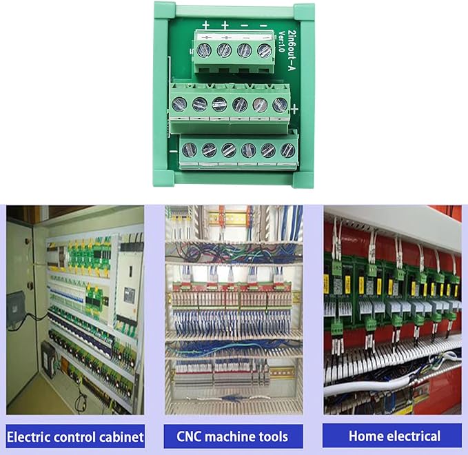ANMBEST 2 in 6 Out Terminal Blocks Module, 25A DIN Rail and Panel Mounting Power Distribution Breakout Board for PLC Servo Power Amplifier