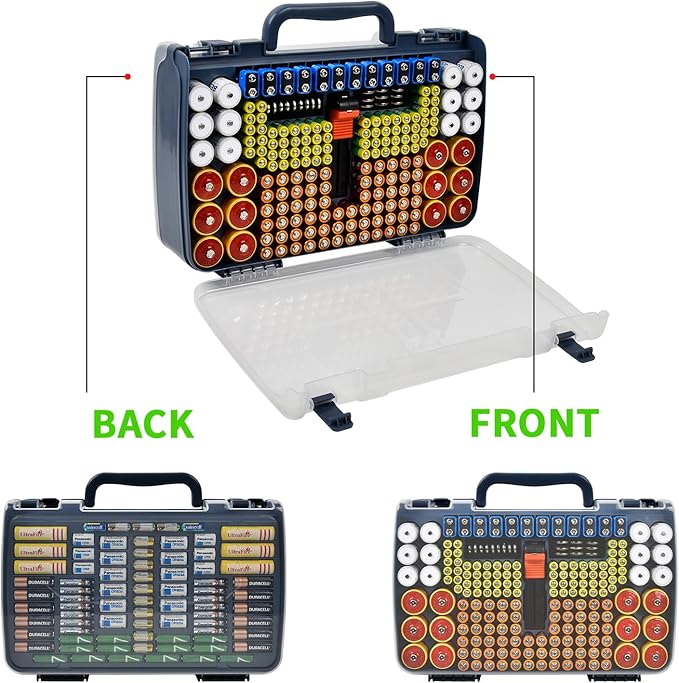 Aptbyte Battery Organizer Storage Holder Box Case with Tester- 269 Batteries Double-Sided Variety Pack, Holds AA AAA 4A C D Cell 9V 3V Lithium LR44 CR2 CR123 CR1632 18650 Button- Blue (Box Only)