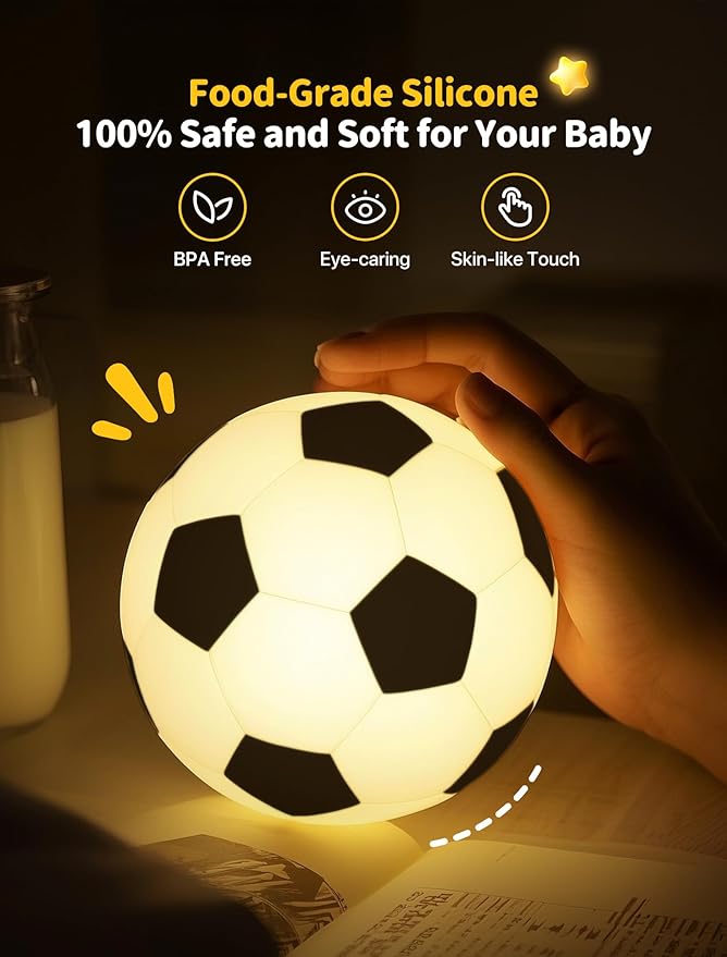 TechCharm Soccer Night Light for Kids Rechargeable LED Touch Control Silicone Night Lamp,Nursery Night Lights,Glowing Football Gift for Boys,Home Decor Birthday Christmas Gifts for Kids
