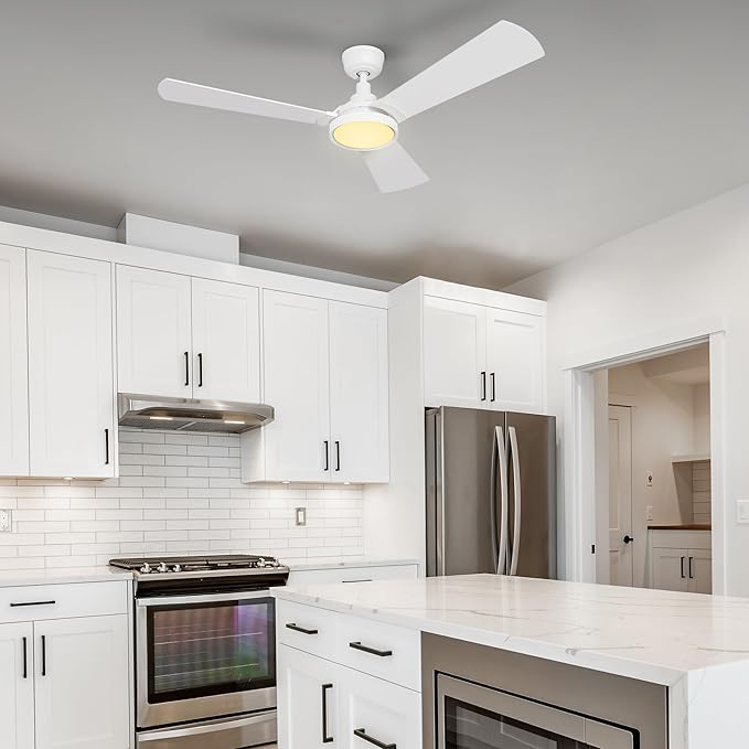 SMAAIR 52 Inch Smart Wifi Ceiling Fans with Dimmable LED Lights and Remote, Compatible with Alexa/Google Home/Siri/APP, Outdoor DC Fans with 10 Speeds, Timer/Schedule,White