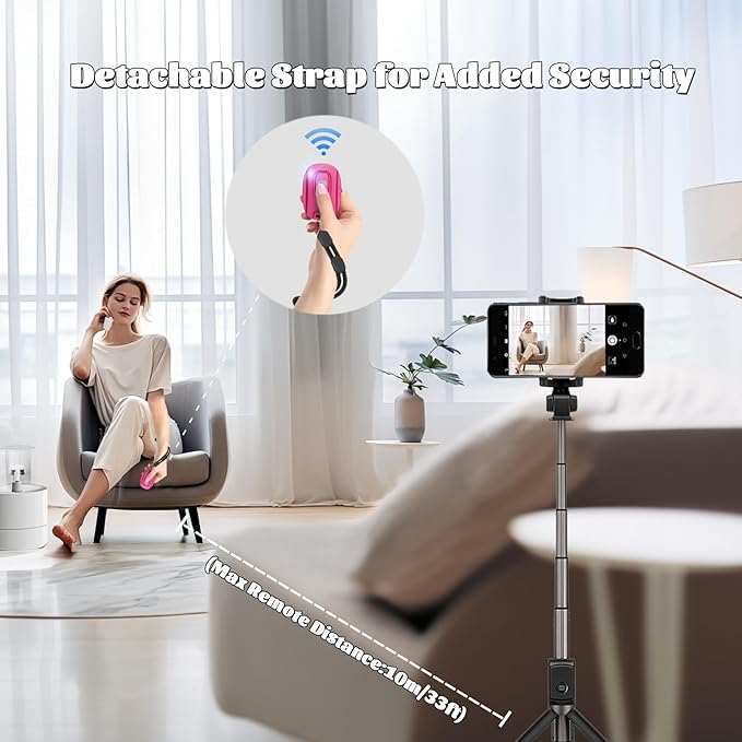 Bluetooth Camera Remote Shutter for iPhone and Android Smartphones, Rechargeable Wireless Phone Remote Control,Selfie Button for Photos and Videos, Charging Cable Included-Pink
