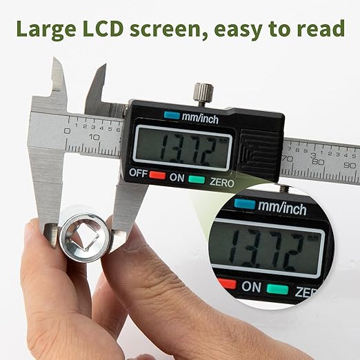SCITOOLS Digital Caliper 0-6" Measuring Tool with Metal Ruler, Micrometer Caliper with Auto-Off Feature, Interchangeable Between inches and millimeters for DIY/Household and 3D Printing, Black
