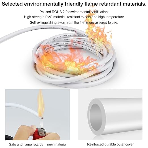 22 Gauge 3 Conductor Electrical Wire, 100FT Low Voltage 22/3 Tinned Copper Stranded 3 Wire Cable, 22 AWG White Flexible Extension Power Cord for Automotive, LED Lamp, Outdoor Landscape Lighting Etc