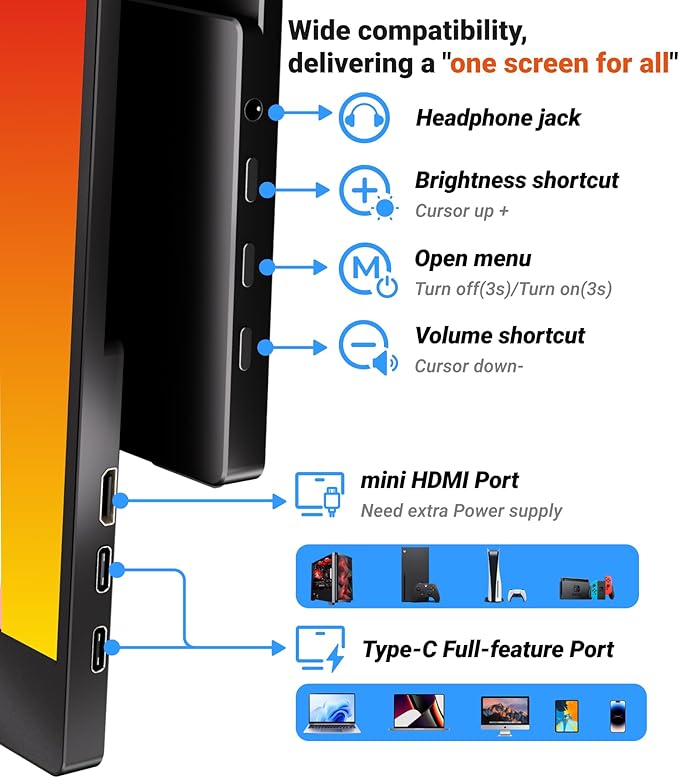Ingnok Portable Monitor, Ultra Slim 15.6 Inch FHD IPS Laptop Screen Extender with Adjustable Stand, USB C Compatible, Ideal for Travel and Office