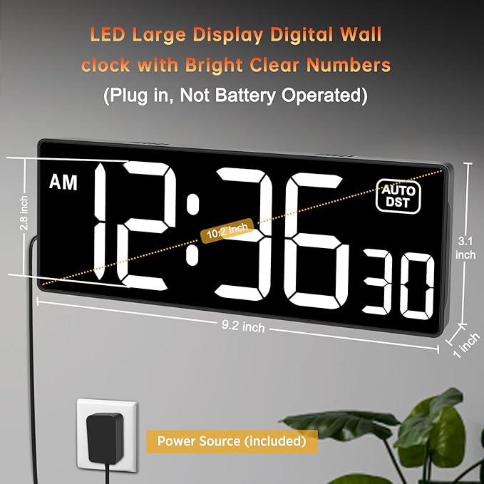 Soobest Digital Wall Clock with Seconds for Gym, Remote Countdown Timer Large LED Display 5 Dimmer, (10.2" White)