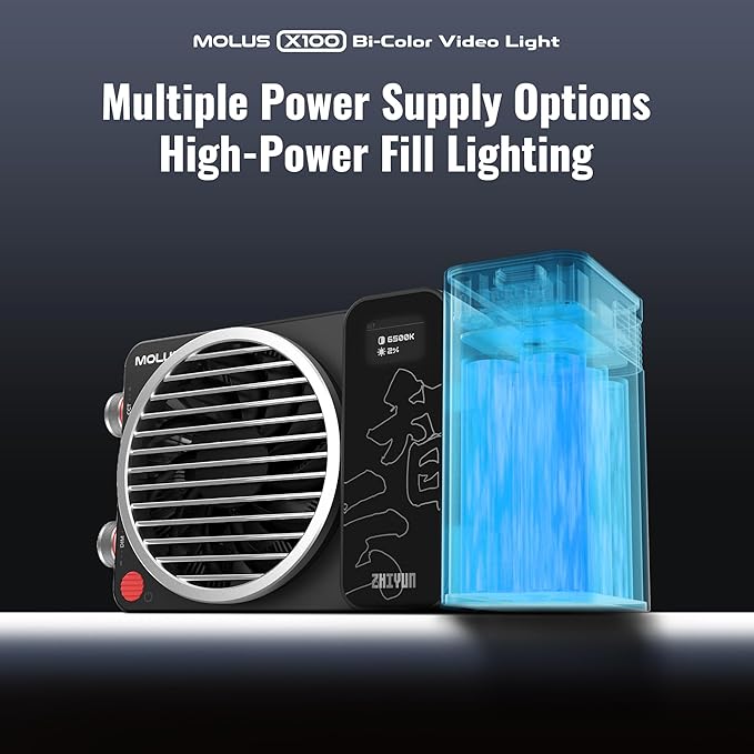 ZHIYUN MOLUS X100 Bi-Color Pro 100W Video Light [Official] V2 Upgraded Version Professional Photography Lighting Portable Continuous Output Lighting 2700K~6500K CRI≥95 TLCI≥97 for Youtuber TT Photog