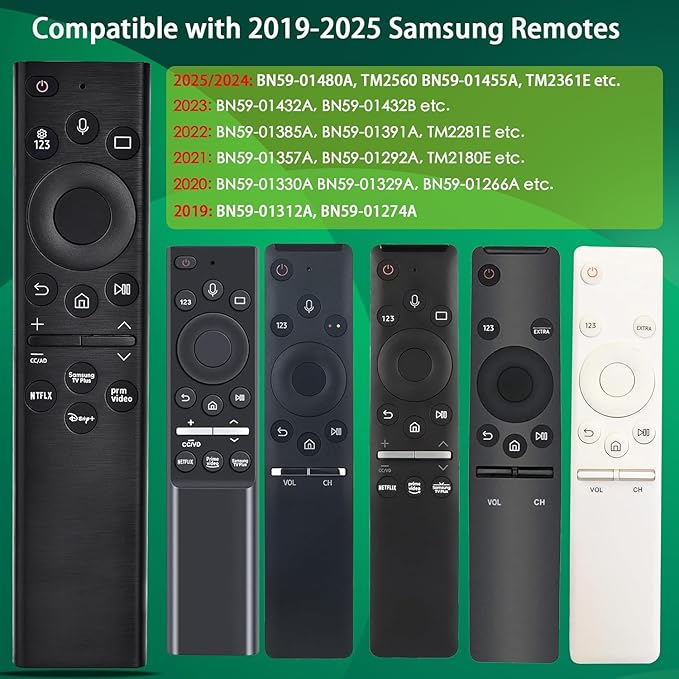 Voice Remote Replacent Control Compatible with Samsung Smart TVs for 2019-2025 Crystal UHD QLED Frame NEO Models (BN59-1385A)