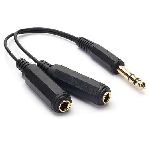 Disino 1/4 Splitter, 1/4" TRS Stereo Male to Dual Female Y Splitter Cable Quarter Inch Splitter Cord - 8 Inch / 20cm
