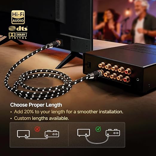 TODN HiFi Digital Coaxial Cable with OCC-Core 75-Ohm Audiophile SPDIF Coax RCA Audio Cable Supports Dolby, DTS, and 7.1 Surround Sound Digital Audio Formats (6.5ft /2m)