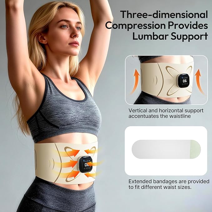 RoundT2 Ab Stimulator Muscle Toner - Heating & Massage Functions, Fat Burning & Abdominal Toning Device, Unisex Portable Home Fitness Equipment