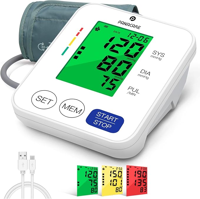 Panacare Blood Pressure Machine, Automatic Upper Arm Blood Pressure Monitor for Home use, 2x99 Readout and BP Cuff, 3.4" 3-Color Backlit Screen, Adjustable Large Cuff (8 to 16 inches), White