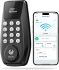 DESLOC C100 Plus Built-in WiFi Smart Lock, Keyless Entry Door Lock with Display, Keypad Deadbolt for Front Door, App Remote Control, Anti-Peeping Password, BHMA Grade 3, Black