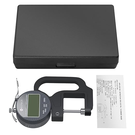 Neoteck Digital Thickness Gauge 1inch/25.4mm,0.0005inch/0.01mm LCD Display with Inch/MM Conversion One-Hand Quick Press Thickness Measuring Tool for Leather Paper Fabric Film etc.-Silver-Grey