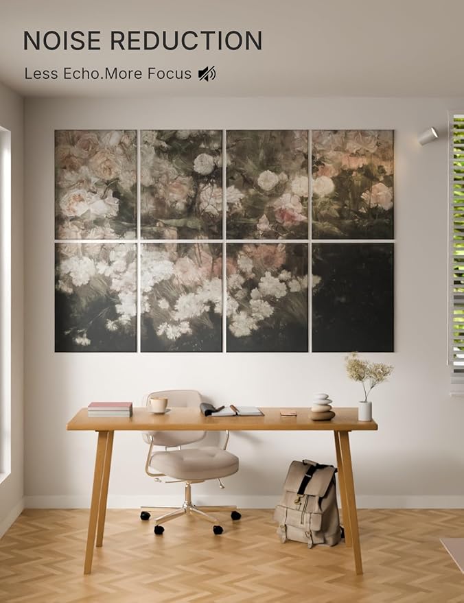 Wall Art Acoustic Panels,70''×47''Sound Absorbing Panels-8-Pack with 60 Adhesive Tabs, Decorative Sound Absorbing Panels for Living Room and Recording Studio, Offices-Garden in May