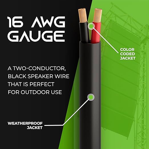 GEARit Outdoor Speaker Wire CL3 Rated, 16 Gauge Speaker Wire, Speaker Cable 500 ft for Outdoor Speakers, Patio, Garden, Backyard Audio, Direct Burial in Ground/in Wall, OFC (Black, 2-Conductors)