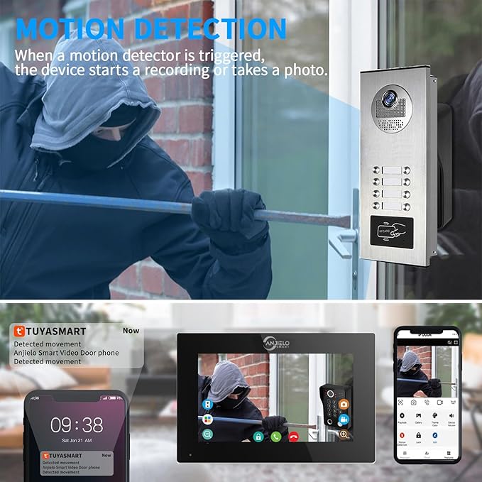 Wired Apartment Video Intercom System,1080P HD Video Doorbell, Compatible with 8 Units 7-inch Touchscreen,Supports Motion Detection,Two-Way Audio,Tuya Smart Home