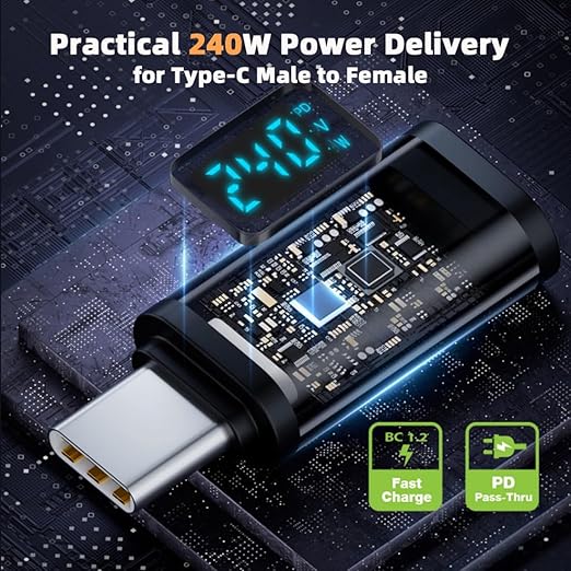 chenyang USB C Digital Display Adapter, USB 4.0 Type C Male to Female 40Gbps 8K@60Hz Data Transfer PD 240W Fast Charging Power Meter Tester Converter Adapter