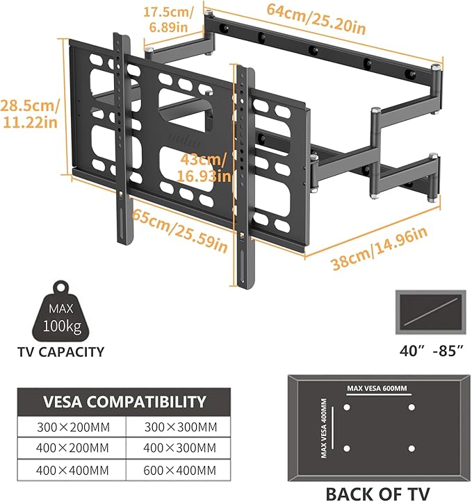 unho Heavy TV Wall Mount for 40-86 Inch TVs up to 220 lbs, Wall Mount tv Bracket Full Motion Max VESA 600 x 400mm,LED LCD Flat Panel Wall Mount tv