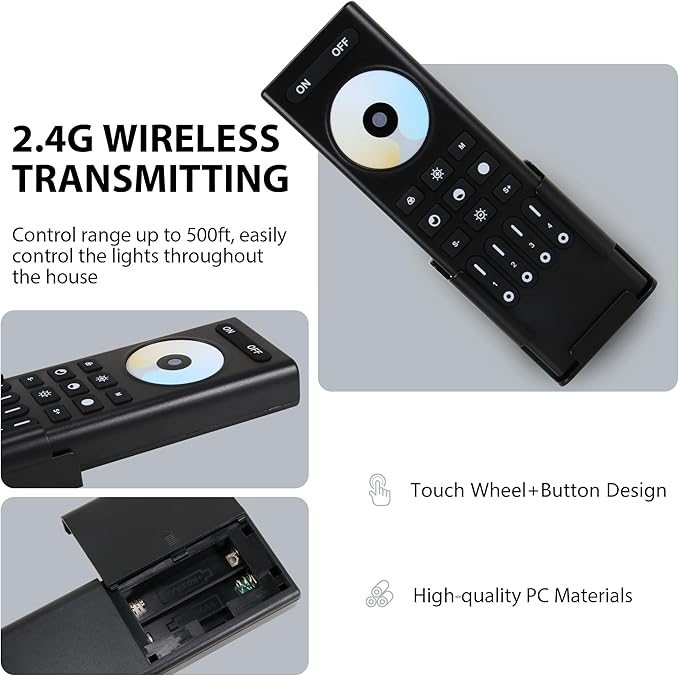 XXK RC02RFB RF Remoter, 4-Zone 2.4G Handheld RF Remote Control Compatible with CCT LED Controller, 99ft Wireless Control 4 Channel Group Control for Home CCT LED Strip Lights
