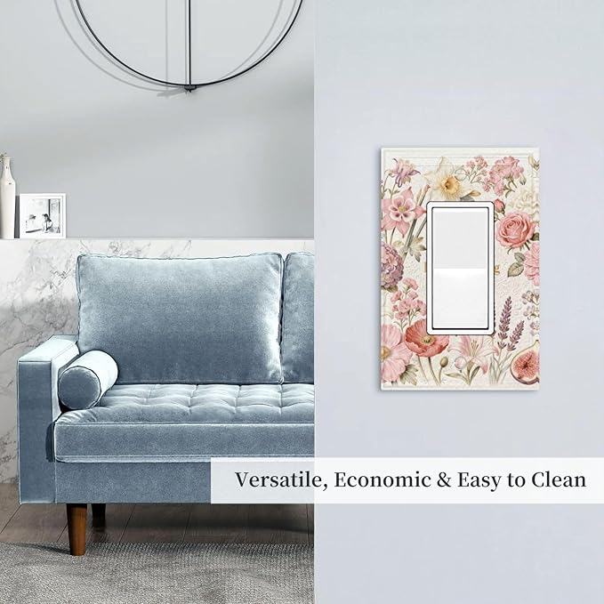 Bvtewkhz Floral Plant Watercolor Flowers 1 Gang Single Rocker Decorative Outlet Covers Light Switch Plate Electrical Receptacle Switchplate For Bathroom Kitchen Bedroom