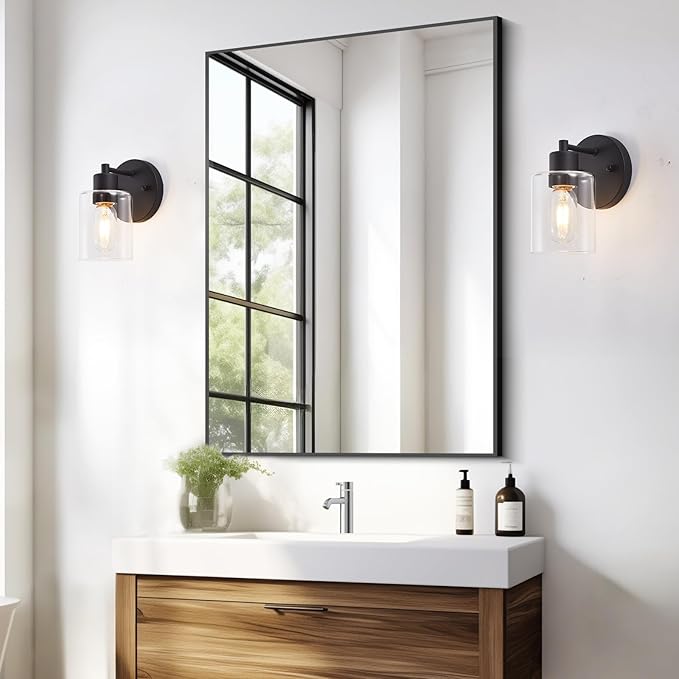 SOPEAS Wall Sconces for Bathroom, Modern Vanity Light Fixtures, Black Wall Mount Lighting Lanterns, Farmhouse Wall Lights with Clear Glass Shade for Bedroom Living Room Mirror Hallway Kitchen（2PACK）