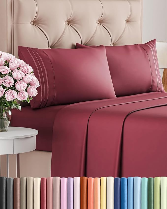 King Size 4 Piece Sheet Set - Comfy Breathable & Cooling Bed Sheets Set - Hotel Luxury Bedding for Women, Men, Kids, Teens, Boys & Girls - Deep Pockets, Ultra-Soft, Wrinkle Free - Oeko-Tex - Burgundy