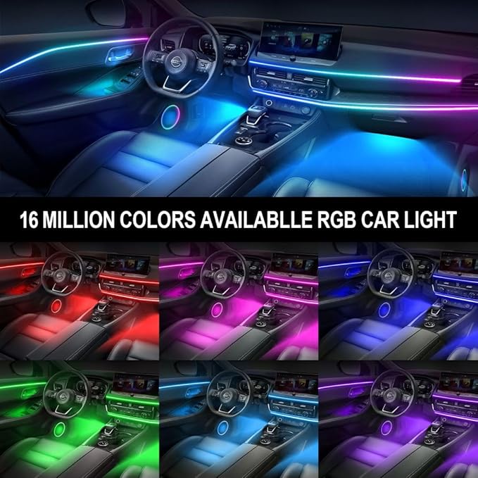 Dreamcolor Acrylic Interior Car Lights, WEBUPAR Car Accessories 6 in 1 Car LED Strip Lights with APP Control and 213 Modes, 175 inches 593 LEDs Fiber Optic Lights, RGB Neon Car Lighting