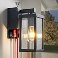 JOKAONOTL Dusk to Dawn Porch Lights with GFCI Outlets Waterproof Outdoor Wall Lights Exterior Lighting Fixtures Modern Outside Lights Wall Mount for House Patio Garage,Black,11.8''H,1PC