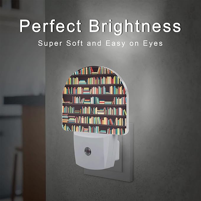 sndheke Books on Bookshelves Night Light, Colorful Books Dusk to Dawn Night Light Plug in,0.5w Energy Saving Sleep Friendly Nightlights for Kids Boys Girls Home Decor