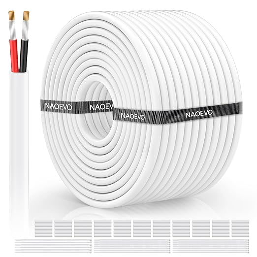 NAOVEO 10 Gauge Wire 2 Conductor Electrical Wire, 10 AWG Stranded PVC Tinned Copper Cable, Flexible/Low Voltage Automotive Wiring for LED Lamps, Marine, Speaker, Appliances (100FT)