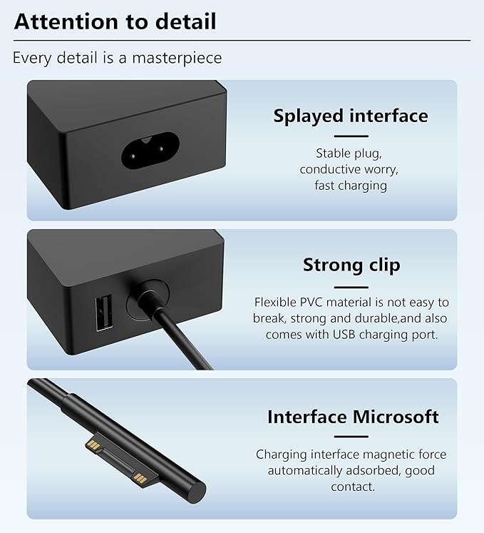 COWOOGMZ Surface Pro Charger-65W Surface Charger Compatible with Microsoft Surface Pro 9,8,7+,7,6,5,4,3,X,10,Surface Book 3,2,1,Surface Go 3,2,Surface Laptop Studio,Support 44W,36W,24W Surface Charger