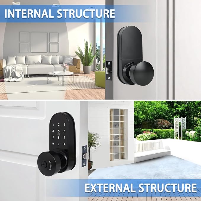 JESSTTI Electronic Door Lock with Touchscreens,Door Locks for Front Door, Electronic Door Knob with/IC Card/Password/Key,Digital Door Lock with Keypad