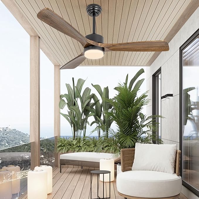 revoici 52" Ceiling Fans with Lights and Remote Control, Indoor Outdoor Ceiling Fans Farmhouse, Timing 6 Speeds 3 Color Light with Memory Lighting Function