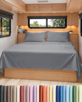 RV Short Queen Sheet Set 60 X 75 - 4 Piece RV Short Queen Bed Sheets - Soft, Breathable & Cooling - Designed for Bunks, Trailers & Campers - Fits 8” to 12" Mattress - Hotel Luxury Bedding - Steel Blue